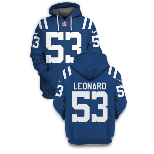 Men's Indianapolis Colts #53 Darius Leonard 2021 Blue Pullover Hoodie Men's Indianapolis Colts #53 Darius Leonard 2021 Blue Pullover Hoodie
